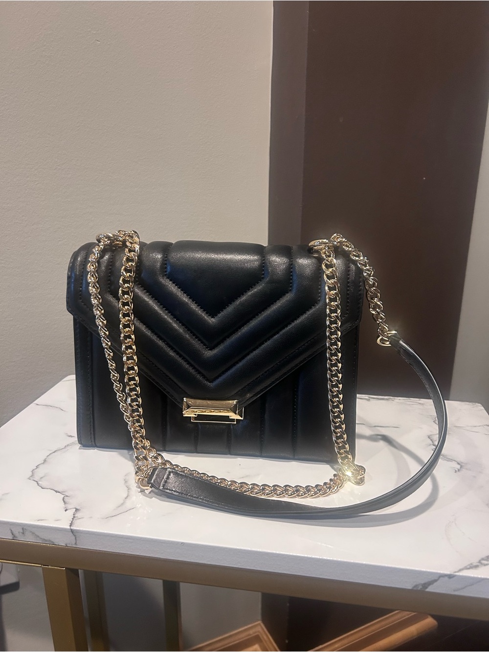 Michael Kors Black Quilted Crossbody with Gold Chain Strap